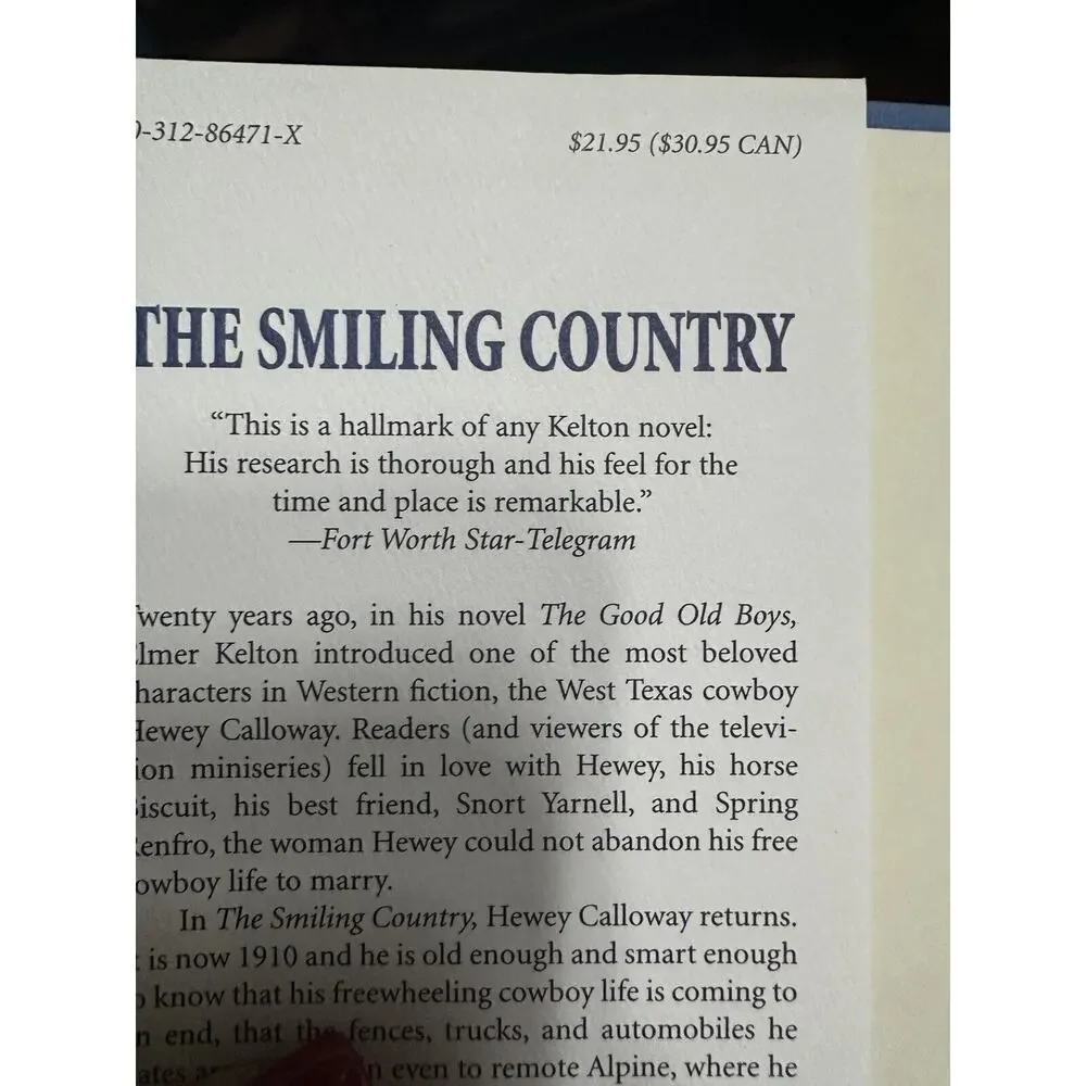 Elmer Kelton / The Smiling Country signed‎ 1st Edition 1998